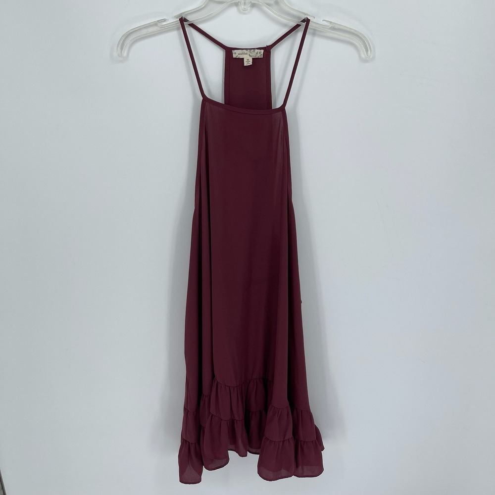 Wishlist Women's Burgundy Boho Racerback Ruffle Hem Midi Dress Size Medium